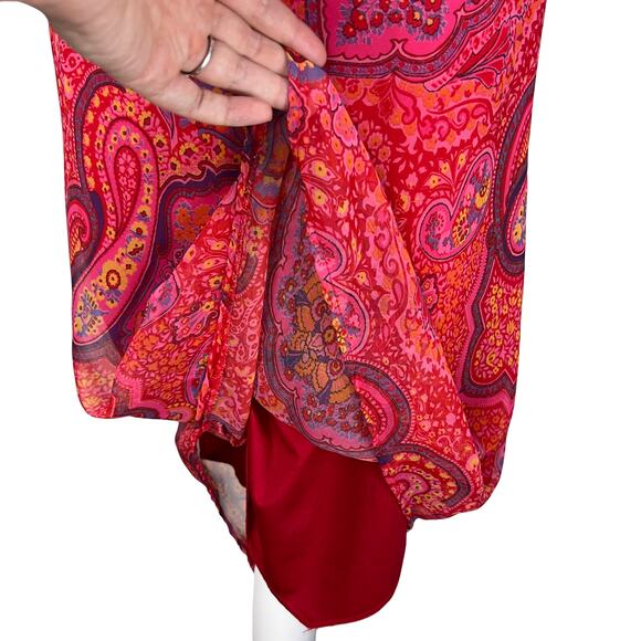 Y2K Boho Paisley Sheer Midi Skirt Red Pink Festival Retro Hippie Size 6 - Picture 4 of 5